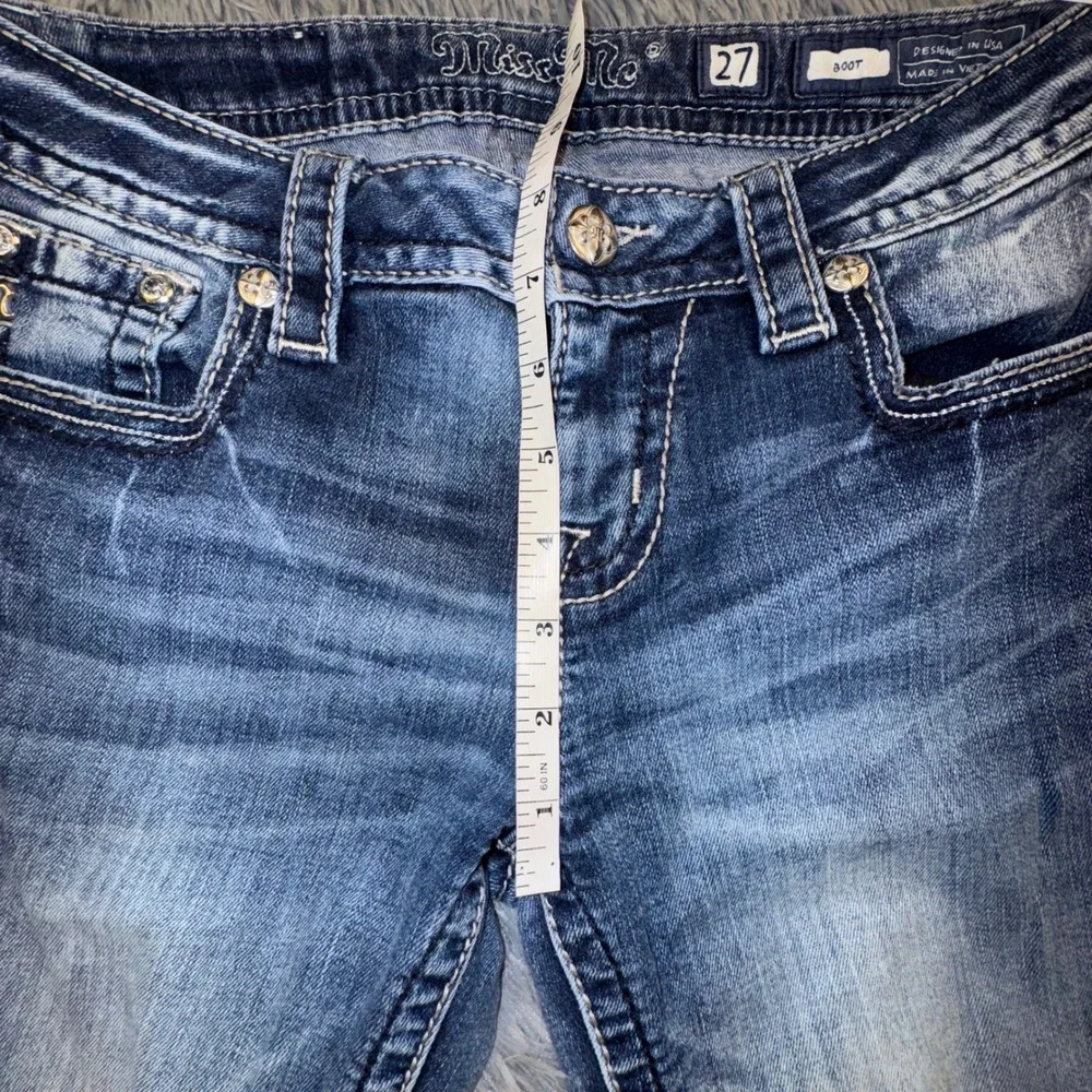 Miss Me Jeans Women 27 Bootcut Embellished Floral Sequin pocket Light Wash 29x32